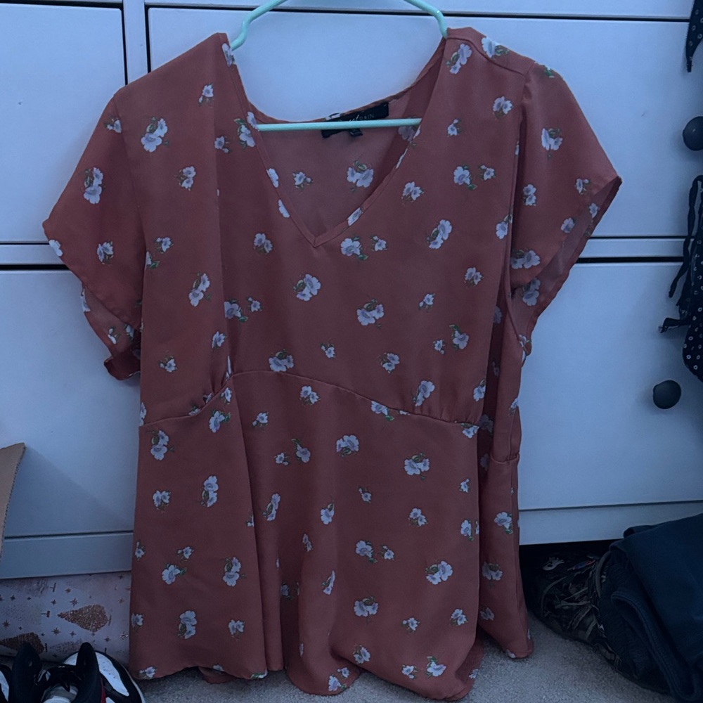 Sweet Rain Terracotta Floral Blouse